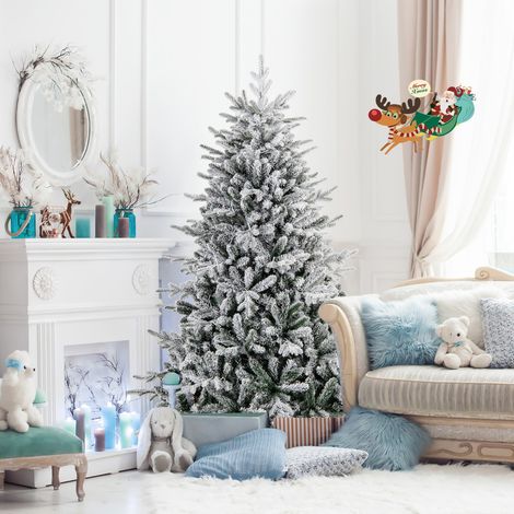 Sapin de Noël Artificiel 8 Modes d'Eclairage Lumières LED Multicolores Pointes de Branches en PVC et PE Haute de 186cm (1/5)