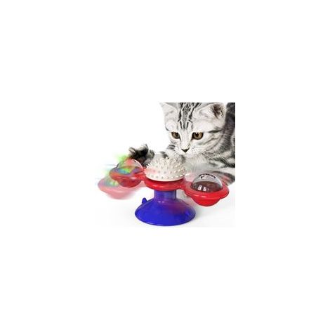 Interaktives Katzenspielzeug in Form einer Windmühle, bestehend aus einem LED-Leuchtball, Katzenminze, einem Saugnapf und einem Bewegungsspielzeug. Erhältlich in Rot und Blau. – Crezuo