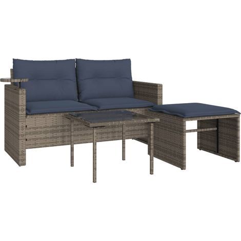 3-teiliges Gartensofa-Set mit Kissen, grau, Polyrattan vidaXL (1/5)