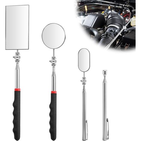 3 Miroir D'Inspection Télescopique, Rotation 360 Degrés, Acier Inoxydable, Aimant, Inspection Véhicule