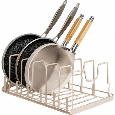Étagère de rangement réglable pour casseroles, blanche, rétractable verticalement, 10 lignes, organiseur coulissant pour placard, à poser sur le plan de travail (1/5)