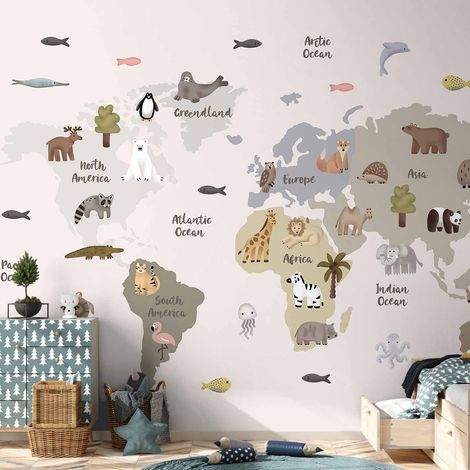 Carta da parati fotografica - Mappa pastello - animali e continenti per la cameretta dei bambini (1/5)