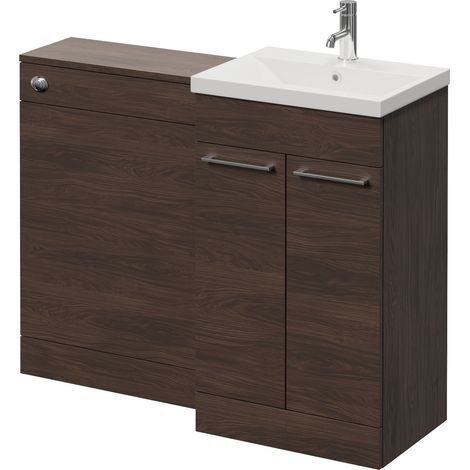 Napoli 390 Cento Brown Oak 1100mm 2 Door Vanity Unit Toilet Suite with Glide Basin - 1100mm - Chrome 160mm HandleWithout Kingston Toilet Pan