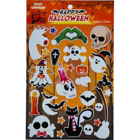 Adhésifs décoratifs phosphorescents pour Halloween – Motifs mignons de fantômes et de têtes de mort (1/5)