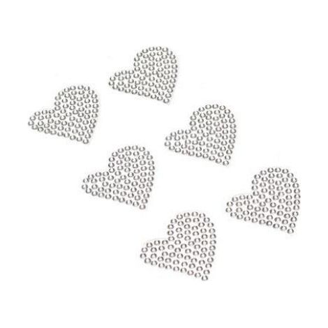 Diamantes de imitación autoadhesivos en forma de corazón plateados (6 unidades)