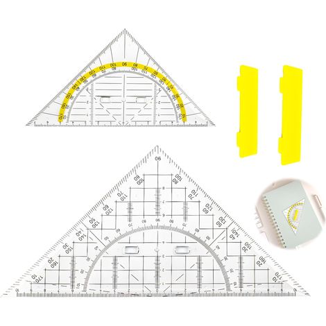 2 Pcs Equerre Rapporteur Équerre Scolaire Rapporteur d'Angle, Regle Equerre Ecole Incassable Raporteurs Triangle De Géométrie Transparent Kit (1/5)