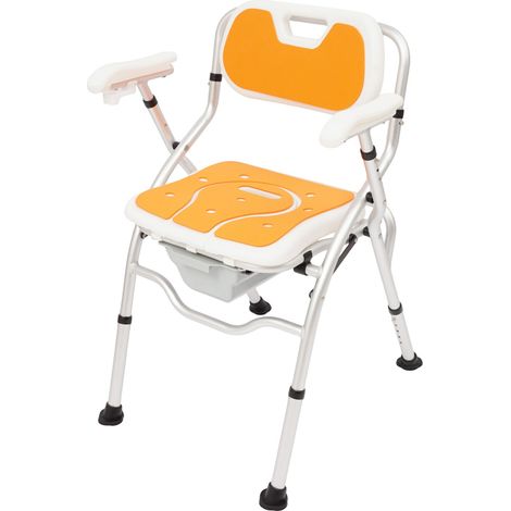 Chaise de toilette pliable orange - Alu - Capacité 150 kg - Hauteur assise réglable 45-52 cm - Accoudoirs - Pour personne âgée, PMR