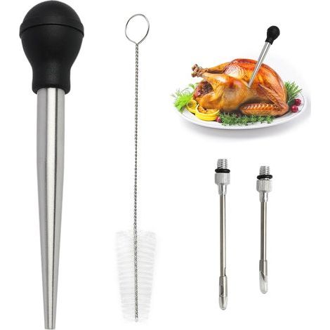 Marinierspritze aus Edelstahl für Fleisch, inklusive 2 Mariniernadeln, Reinigungsbürste, zum Grillen und Kochen, Aromaspritze für Pute, Rind und Hähnchen (1/5)