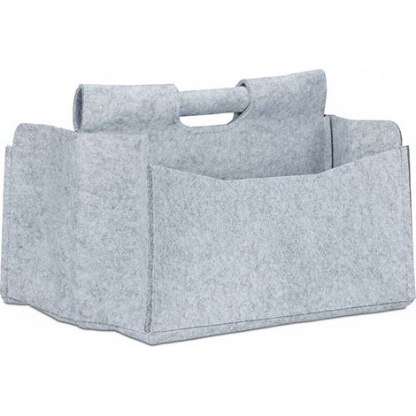 Cesta de fieltro revista periódicos cesta de almacenamiento plegable asas 2 compartimentos gris 130001924 (1/4)