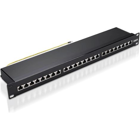 24 Port Shielded Patch Panel (STP) - 8 Shielded RJ45 Sockets - Wall/Desktop Mount - Black - Compatible with TIA/EIA-568A and 568B (1/5)