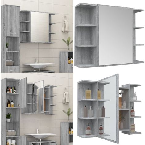 Bad-Spiegelschrank Grau Sonoma 80x20,5x64 cm Holzwerkstoff - Holzschrank - Badezimmermöbel - Spiegelschrank - Wandregal - Aufbewahrung - Home & Living (1/5)