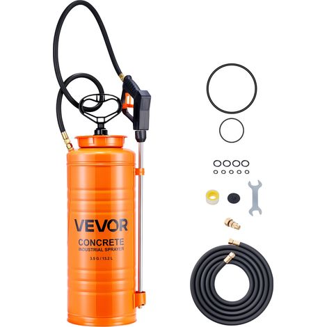 Pulvérisateur Acier Inoxydable Industriel, Capacité Env. 13,2 L, Pompe Manuelle, 25-60 PSI, avec Lance 52 cm, Poignée Ergonomique, Tuyau 1,2 m et 3 m, 2 Buses Laiton, pour Construction, Jardin (1/5)