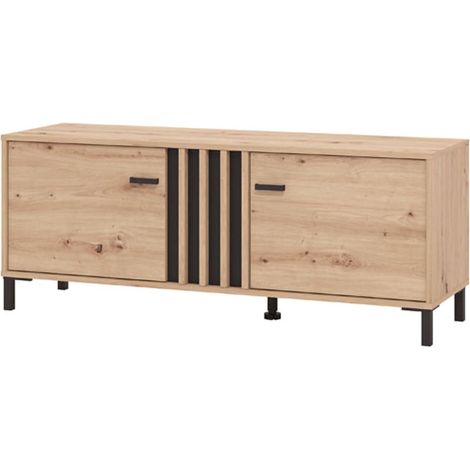 TV-Schrank Stark, ein Regal, 2 Türen, 2 Fächer, 131.5x40x52h cm Eiche Braun Knoten
