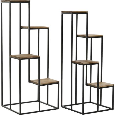 Etagère murale élégante métal et bois pour déco chic - Noir naturel (1/4)