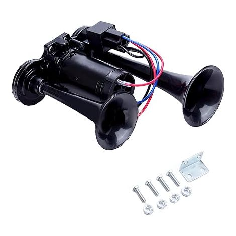 Truck Air Horn 12V Double Trumpet Air Horn Compressor Trucks Trains Cars Boats Black (1/5)
