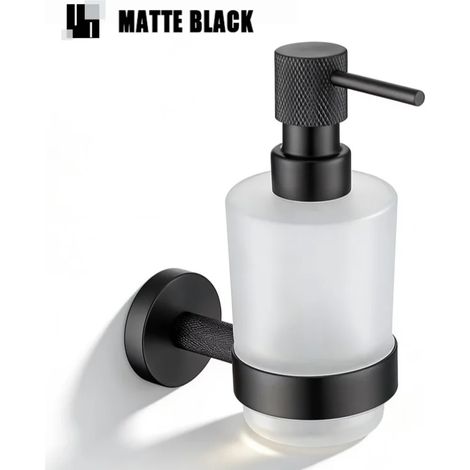 (Noir mat B) Distributeur mural de savon/gel hydroalcoolique en laiton nickelé brossé moleté, support pour flacon en verre, accessoires de salle de bain (1/5)