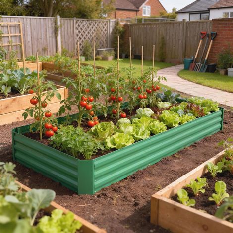 Jardinière extérieure carré potager galvanisée avec bordure de sécurité et fond ouvert 240 x 120 x 30 cm vert (1/5)