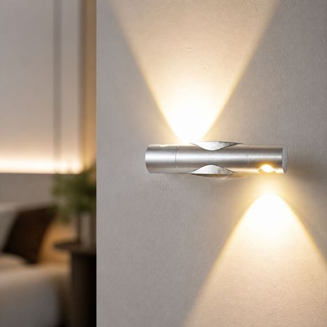 Applique murale LED double tête en aluminium, orientable 360°, lentille optique, lumière chaude, design moderne pour salon et chambre