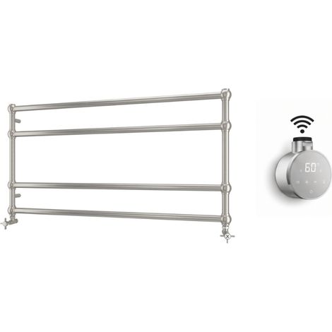 Sèche-serviettes électrique - Avec thermostat connecté - WAME - 120 x 53 cm - Inox Brossé - 300W