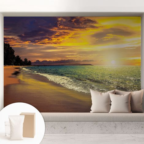 Papier peint avec colle pour décoration moderne de salon chambre à coucher cuisine et bureau Facile Plage au coucher du soleil 208x146 cm (1/5)