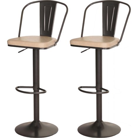 2er-Set Barhocker HHG-441a, Tresenhocker Barstuhl, höhenverstellbar drehbar Industrial Kunstleder Metall vintage beige