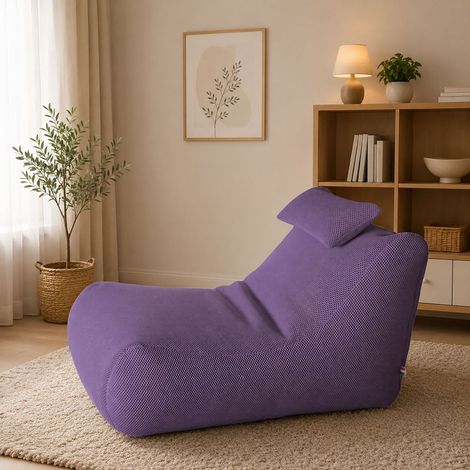 Dmora - Pouf Abuli, Poltrona multiuso, Poltroncina sacco, Pouf poggiapiedi, Made in Italy, 70x120 h65 cm, Viola (1/5)