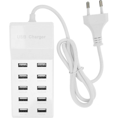 Chargeur mural USB 10 ports, prise UE, station de charge rapide multi-appareils 100-240 V (1/5)