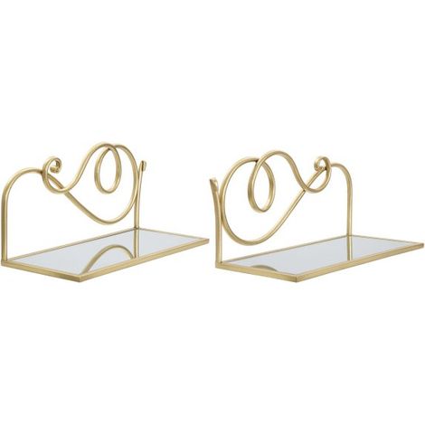 Mensole da parete in metallo color oro ripiano in vetro per decorazioni ambienti set da 2 (1/7)