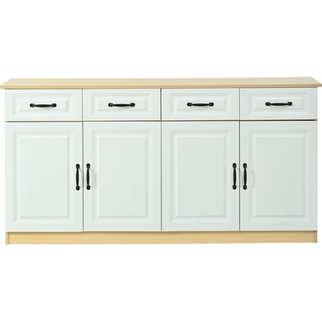 Credenza con 4 cassetti e 4 ante in MDF bianco e legno naturale 160x35x80 cm (1/5)