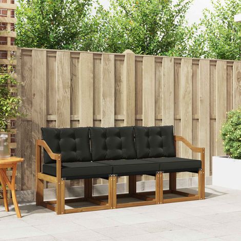 Outdoor-Sofagarnitur mit Kissen 3 pcs Natürlich und Schwarz