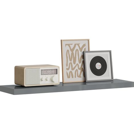 WOLTU 1x Wandregal, Schweberegal MDF Wandboard mit Metallhalterung, für Küche Badezimmer Wohnzimmer Schlafzimmer, 90x22,9x3,8 cm, Hochglänzend Grau
