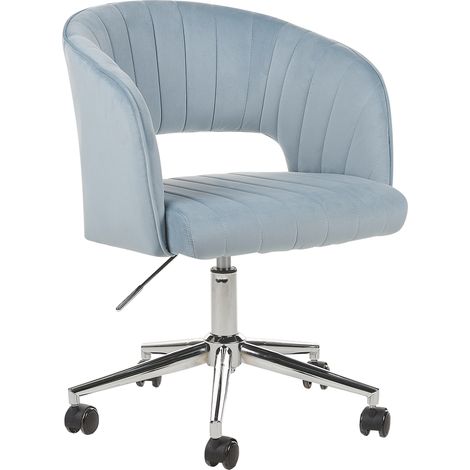 Silla de oficina de terciopelo azul claro negro plateado giratoria ajustable acolchado Katonah (1/5)