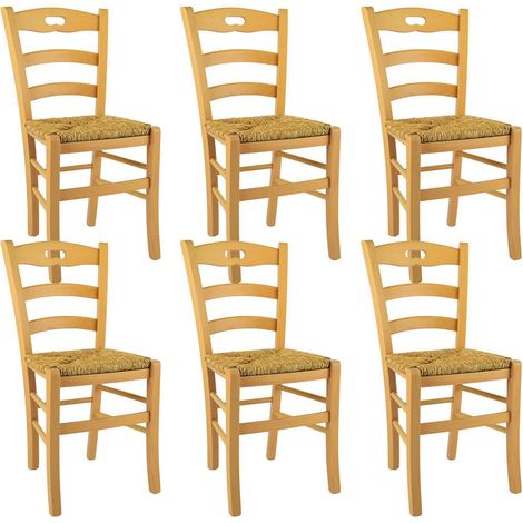 SUZY - Lot de 6 Chaises Naturelles et Assises en Paille (1/2)