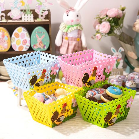 Panier De Rangement Pour Œufs De Pâques - Panier Décoratif En Feutre Avec Motif Coq - 28 X 20 X 12 Cm - Jaune - 1 Pièce (1/4)