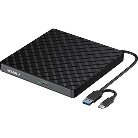 Lecteur CD/DVD Externe pour PC, USB 3.0 Graveur DVD Externe, USB C Lecteur Graveur CD DVD Externe, Lecteur CD Externe pour PC Windows 11/10/8.1/7 laptop/Mac OS/Macbook/Vista/Linux/iMac/Desktops (1/5)