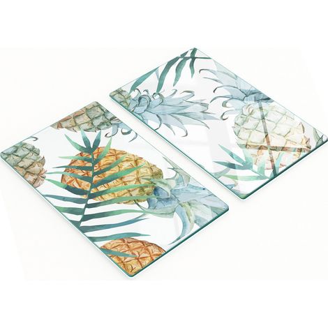 Dos tablas de cortar decorativas de vidrio templado con forma de pi帽a, 2x30x52 cm.