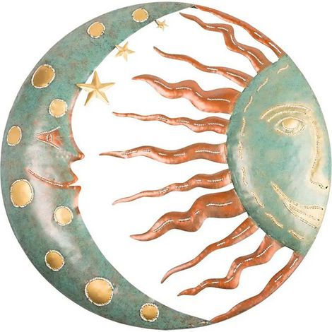 Decoración de pared metálica con sol, luna y estrellas – Arte decorativo de pared de metal de 30 x 30 cm, verde esmeralda – Pieza de diseño moderno y único (1/5)
