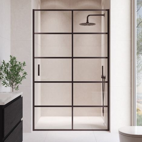 Badplaats – Paroi de douche coulissante en verre 140 x 190 cm – Verre de sécurité 6 mm – Profilés noirs – Installation facile au sol ou sur receveur - NOIR 140 X (1/3)
