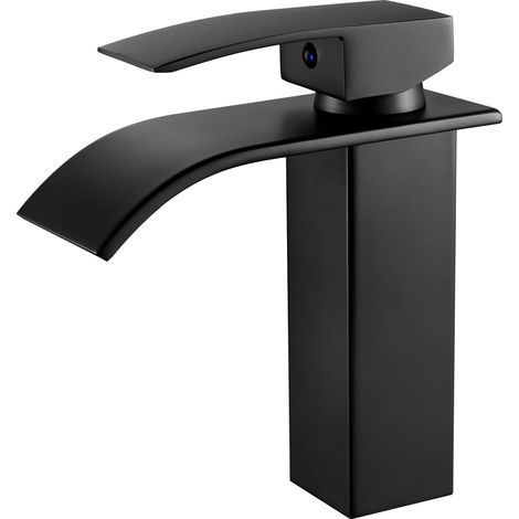 Mitigeur Lavabo Noir Cascade, Robinet Lavabo Inox 304 Bec 105mm (1/5)