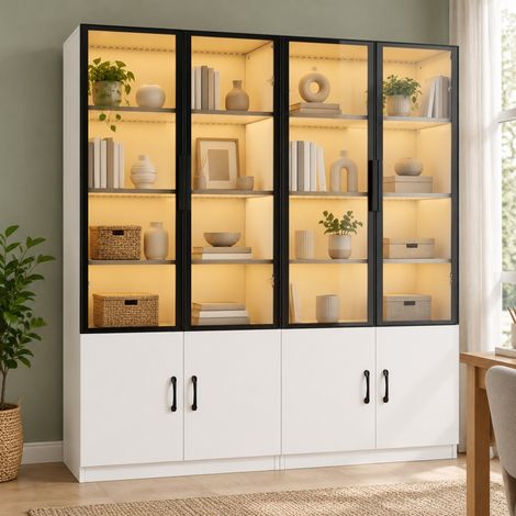 Vitrine avec éclairage LED, 120 x 40 x 160 cm, verre gris et aluminium, blanche HAVRYA (1/5)