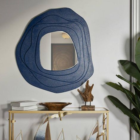 Miroir, Verre miroité, Objet d'ameublement Mural, Décoration avec Miroir, 90x4 h97 cm, Bleu (1/5)