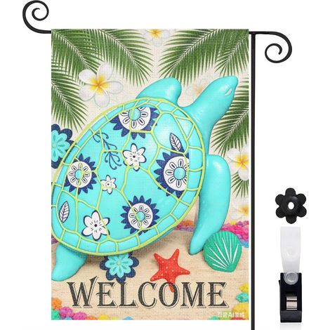 Bannière de cour tortue de mer et lavande 30 x 45 cm décoration terrasse et balcon (1/5)