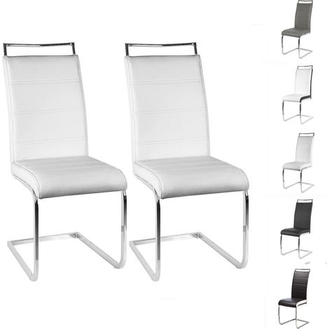 2 Chaises de Salle à Manger Rembourrées Design Moderne Pieds en Métal Blanc (1/5)