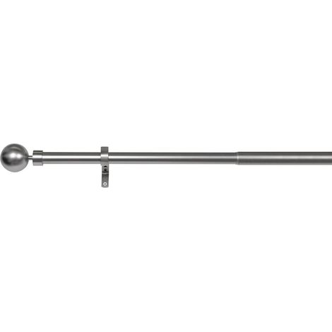 Gardinenstange ausziehbar 1-lauf 2-lauf, Vorhangstange Fenster Wandmontage, Endstück Kugel, Komplettgarnitur Teleskopstange 25/28 mm -  Edelstahl-Optik - 190-360 cm 1-lauf