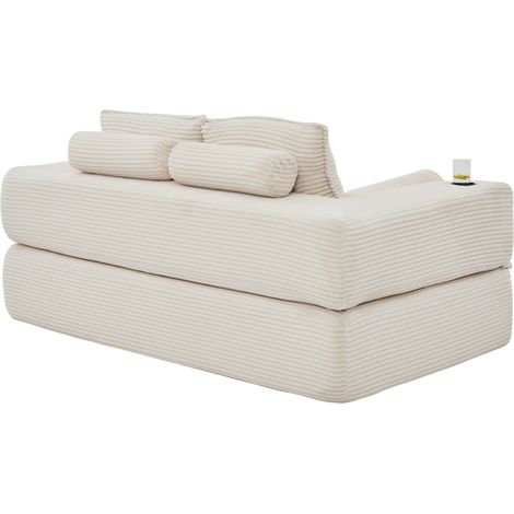 Divano letto 2 posti in velluto a coste beige con schiuma ad alta densità e molle (1/5)