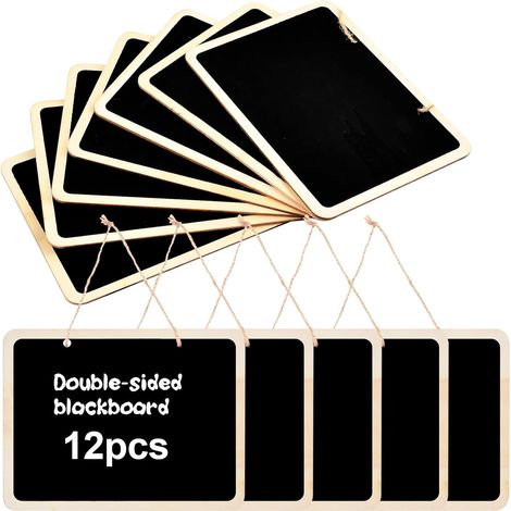 12 Pièces Tableaux Noirs à Suspendre, 16 x 12 cm Mini Ardoise Rectangulaire, Tableaux Craie Effaçable Ardoise à Double Face pour École Restaurant Bar Café Mariage Fête Décoration Messages (1/5)