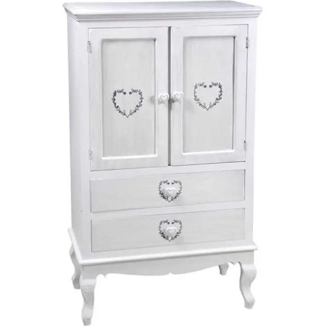Mueble shabby chic blanco con corazones, 70x35x120 cm