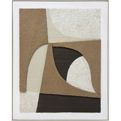 tableau abstrait texturé sable tissu et peinture couleurs chaudes - beige sable blanc et marron rouge (1/3)