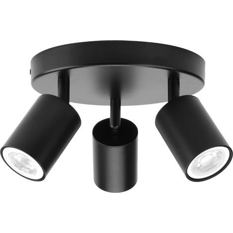 Black 3-Spot Ceiling Light, 330° Adjustable, GU10 Socket, Aluminum, Indoor Kitchen/Living Room (1/5)