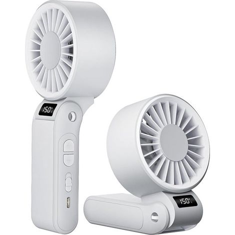 Mini ventilatore - Ventilatore a turbina a velocità regolabile fino a 150° - Display a LED - Design pieghevole - Portatile e leggero - Batteria da 3000 mAh - Ricarica USB-C - Bianco (1/5)